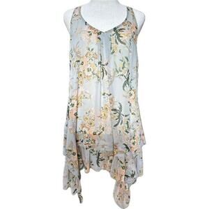 Maeve Anthropologie Magda Ruffle Floral Printed Sheer‎ Tunic Blouse Size Small